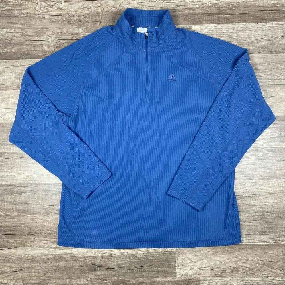 Vintage Nike ACG Fleece Pullover Shirt 1/4 Zip Mock Size Large Therma Fit Blue_9